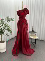 فستان سهرة كرنكر احمر وردتين ناري