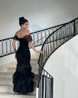 فستان سهرة شتوي مخمل كوري تطريز يدوي