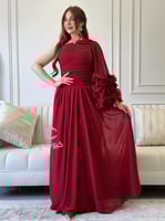 فستان برغندي ون شولدر يد كسرات | Cutecci