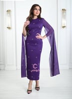 فستان سهرة موف بأكمام شيفون