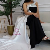 فستان سهره اسود تب مطرز مع شال