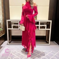 فستان سهرة فوشي شيفون بأكمام كشكش