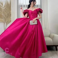 فستان سهرة فوشي شانتون منفوش