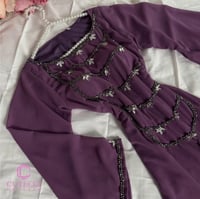 فستان موف سهرة مطرز ظهر ربط راقي