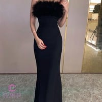 فستان سهرة اسود ضيق بصدر ريش فاخر