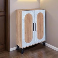 خزانة أحذية بابين - لون خشبي و رمادي