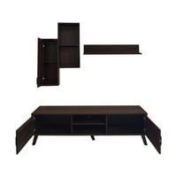طاولة تلفزيون مودرن مع وحدات معلقة - لون بني - تصم...