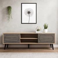 طاولة تلفزيون بتصميم أنيق_ لون خشبي مع رمادي فخم خ...