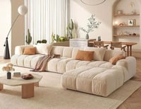 كنب زاوية حرف L بلون بيج أنيق و تصميم عصري و رائع