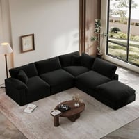 كنب زاوية حرف L بلون اسود أنيق و فخم