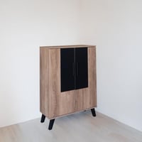 خزانة أحذية بابين - لون خشبي وأسود