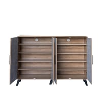 خزانة أحذية قسمين - لون خشبي و رمادي