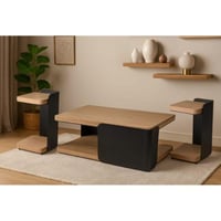 طقم طاولة 3 قطع بتصميم مميز - لون أسود و خشبي