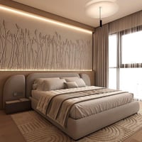 سرير نوم مودرن - لون بيج هادئ ومحايد - تصميم رائع...