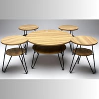 طقم طاولات خدمة 5 قطع - لون خشبي