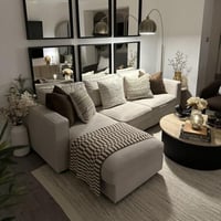 كنب زاوية حرف L بتصميم عصري - بيج أنيق