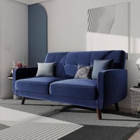 كنبة ثلاث مقاعد بتصميم مخملي - لون أزرق غامق