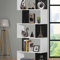 وحدة رفوف مودرن 5 أدوار - لون أبيض و أسود رخامي