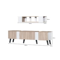 طاولة تلفزيون مودرن مع ارفف خشبية - لون بيج و ابيض