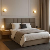 سرير نوم مودرن – لون بيج أنيق – تصميم راقٍ ومريح