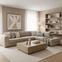 كنب زاوية حرف L بجلسة واسعة – لون بيج