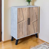 خزانة أحذية بابين - لون رمادي و خشبي