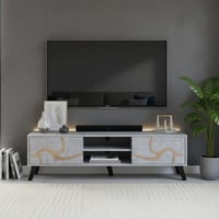 طاولة تلفزيون - لون رمادي مع بيج- تصميم مودرن وفخم