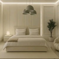 سرير نوم مودرن - لون بيج فاتح - تصميم هادئ وأنيق