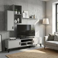 طاولة تلفزيون مع وحدات معلقة عصرية - لون رمادي - ت...