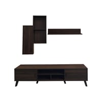 طقم طاولة تلفزيون مع ارفف جدارية مودرن - لون بني -...