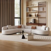 كنب زاوية حرف L بتصميم منحني - بيج