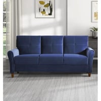 كنبة ثلاث مقاعد بتصميم مخملي - لون أزرق غامق