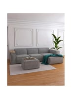 كنب زاوية حرف L بلون رمادي فاخر و أنيق مع بوف