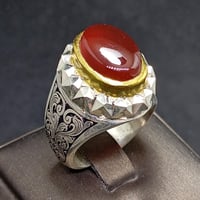 خاتم عقيق كبدي طبيعي