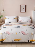 طقم لحاف 3 قطع أبيض وردي / حوت - 260*230