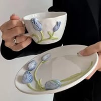 كوب التوليب الازرق مع صحن