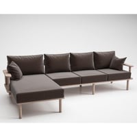 كنبة ركنة خشب طبيعي و كتان - بني