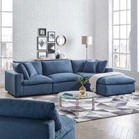 كنبة زاوية خشب سويدي وكتان - أزرق