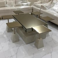 طقم طاولات من 7 قطع ذات جودة عالية-خدمة مربعة عسلي