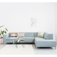 كنبة زاوية خشب سويدي و كتان - ازرق