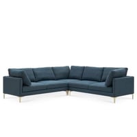 كنبة زاوية خشب سويدي و كتان - ازرق