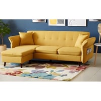 كنبة زاوية خشب سويدي و مخمل - أصفر