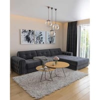 كنبة زاوية خشب سويدي ومخمل - رمادي