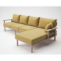 كنبة ركنة خشب طبيعي و كتان - أخضر