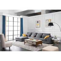 كنبة زاوية خشب سويدي وكتان - رمادي