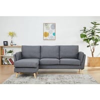 كنبة زاوية خشب سويدي وكتان - رمادي