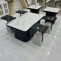 طقم طاولات ضيافة رخامي فاخر 7 قطع بتصميم عصري