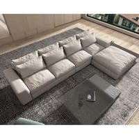 كنبة زاوية خشب سويدي وكتان - رمادي