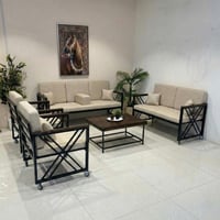 طقم جلوس حديقة فاخر من الحديد اسود والخشب السويدي...