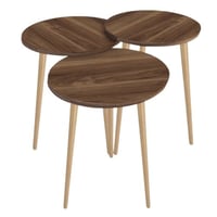 طقم طاولات جانبية 3 قطع ام دي اف - بني